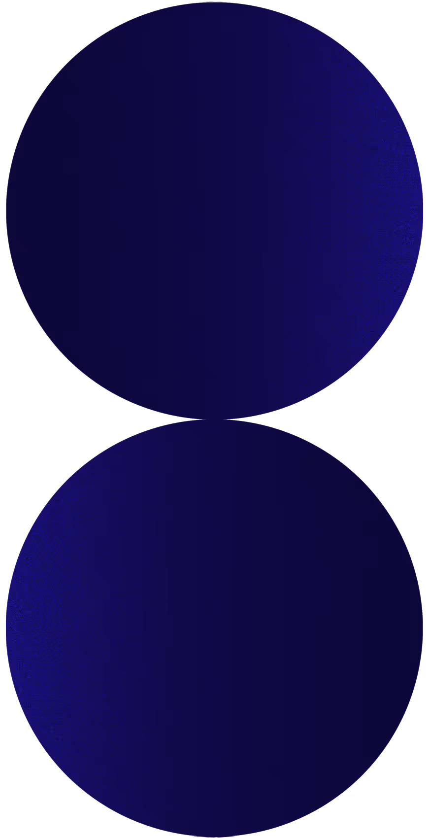 Two vertically stacked dark blue circles touching at a single point in the center.