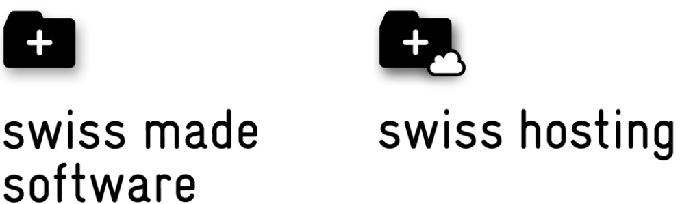Weisses Pluszeichen links und rechts oben auf schwarzem Hintergrund, daneben ein weisses Wolkensymbol rechts oben.