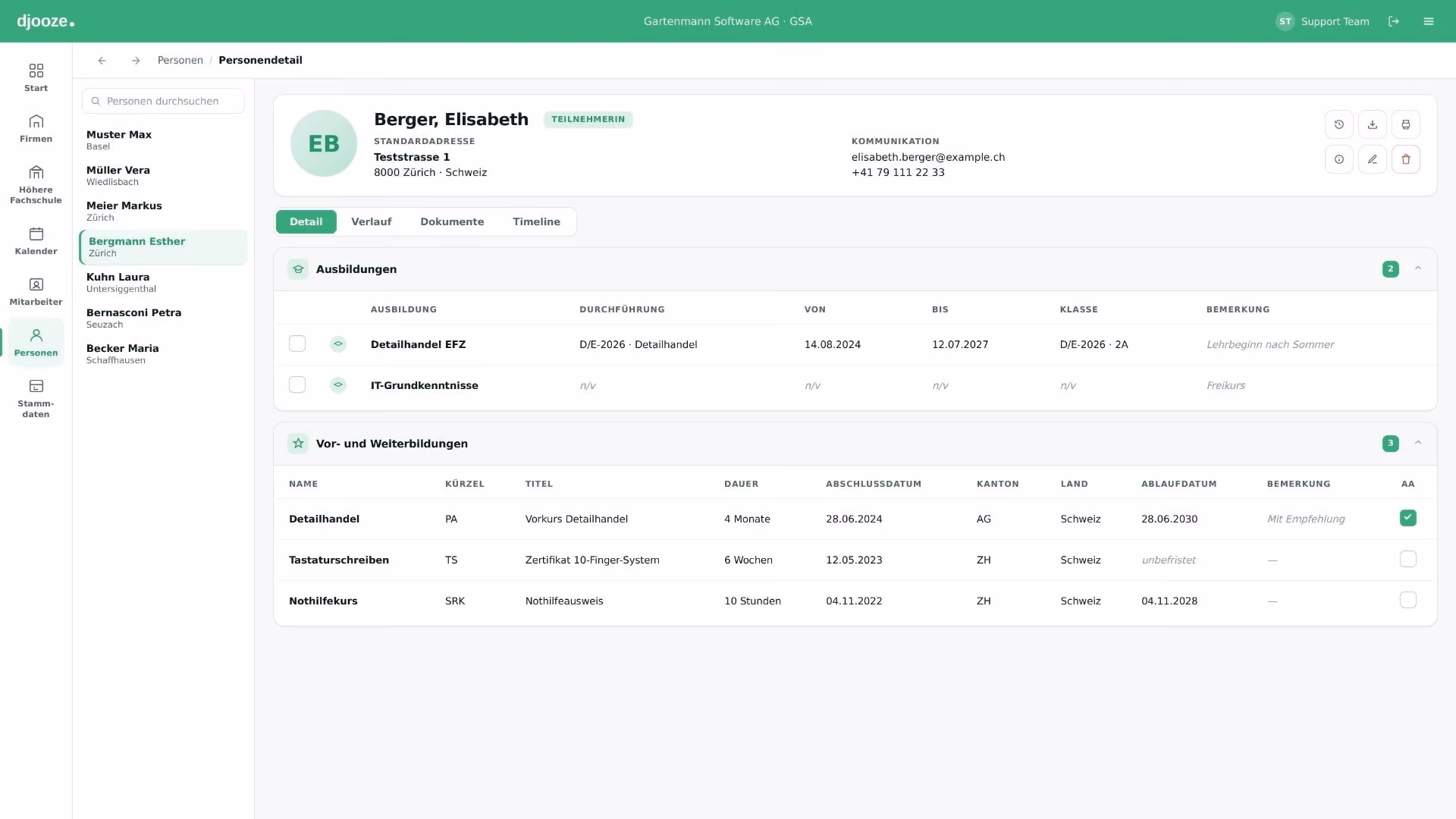 djooze.academy CRM – Personendetail