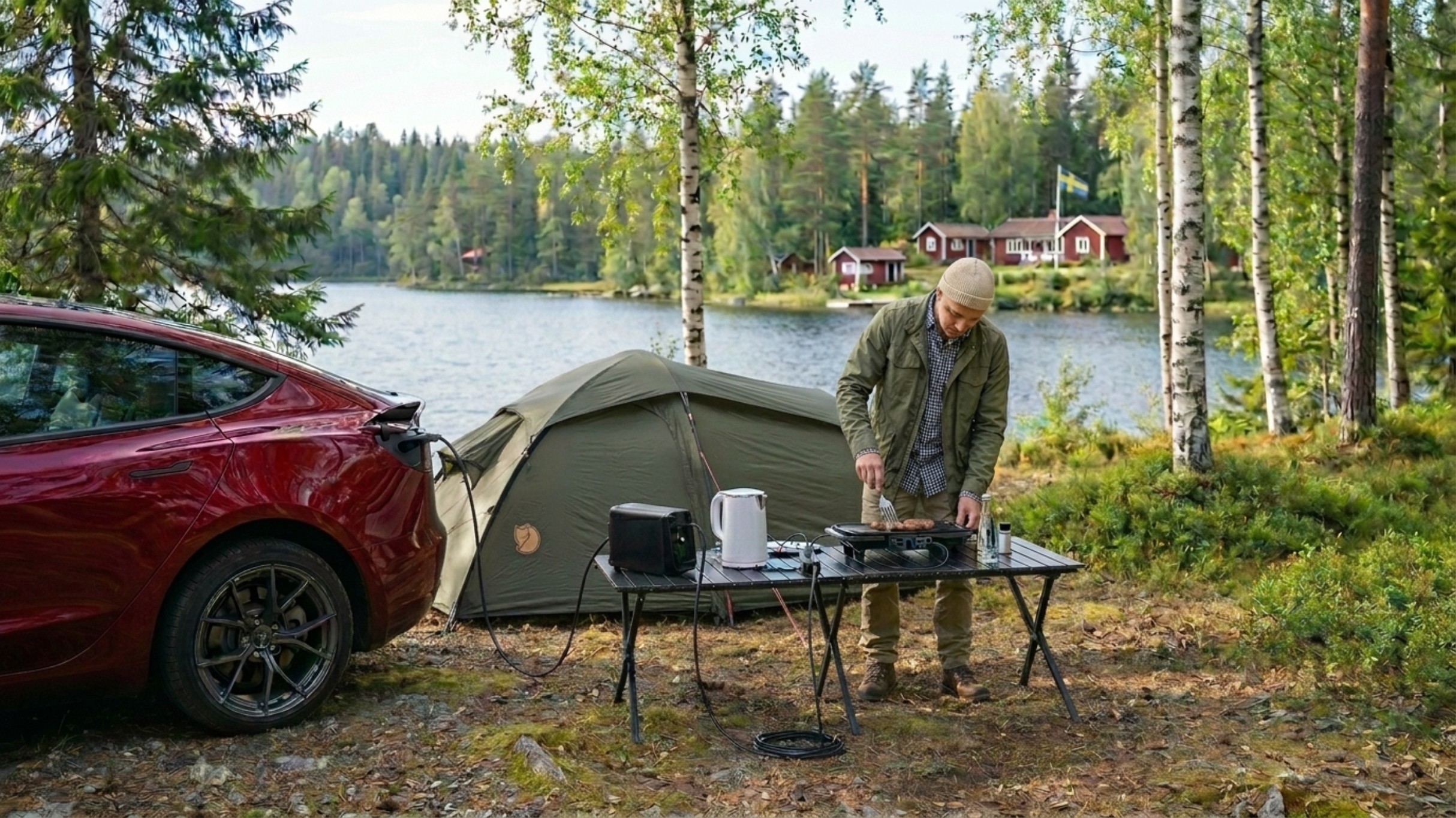 WETOX D2 V2L adapter for Tesla Model Y, enabling mobile AC power output