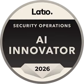 Latio Security Operations AI Innovator 2026 badge round logo with black and white sections.
