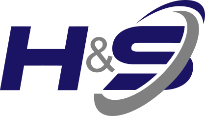 Stylized dark blue letters H and S with a gray curved swoosh around S.