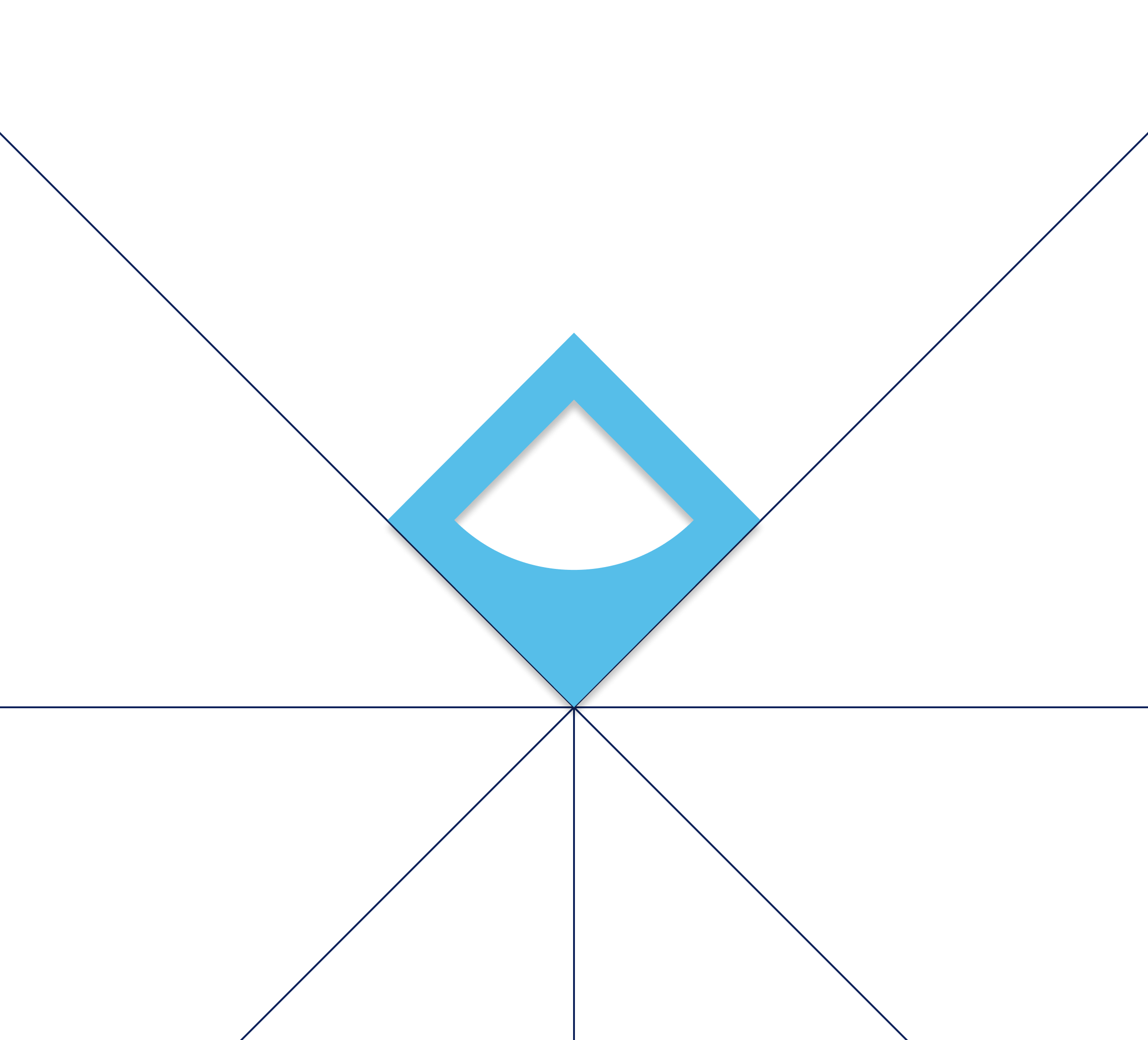 Blue diamond shape with a hollow triangle inside, centered on a black background with thin blue diagonal and horizontal lines extending from the diamond.