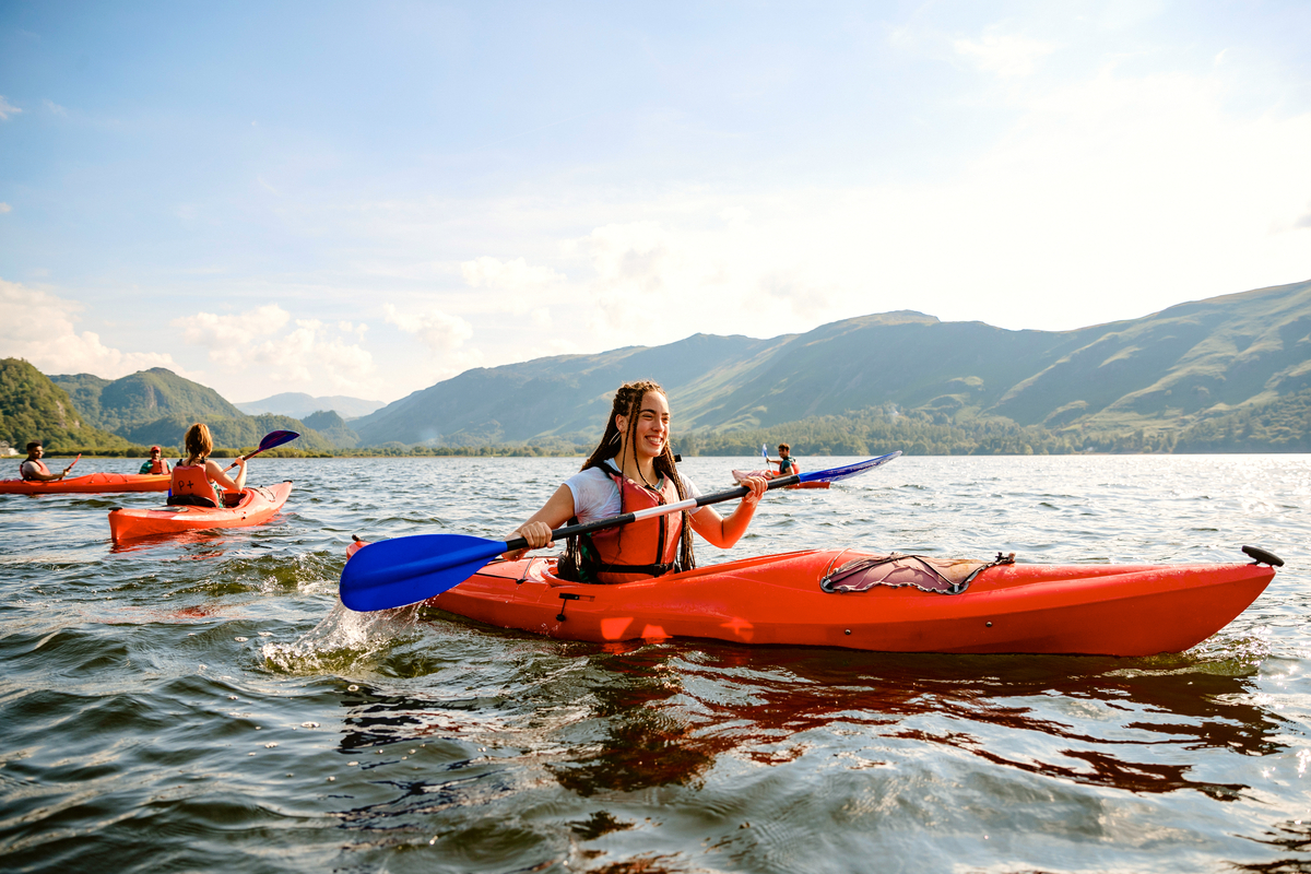 Kayaking activity in a river cave
