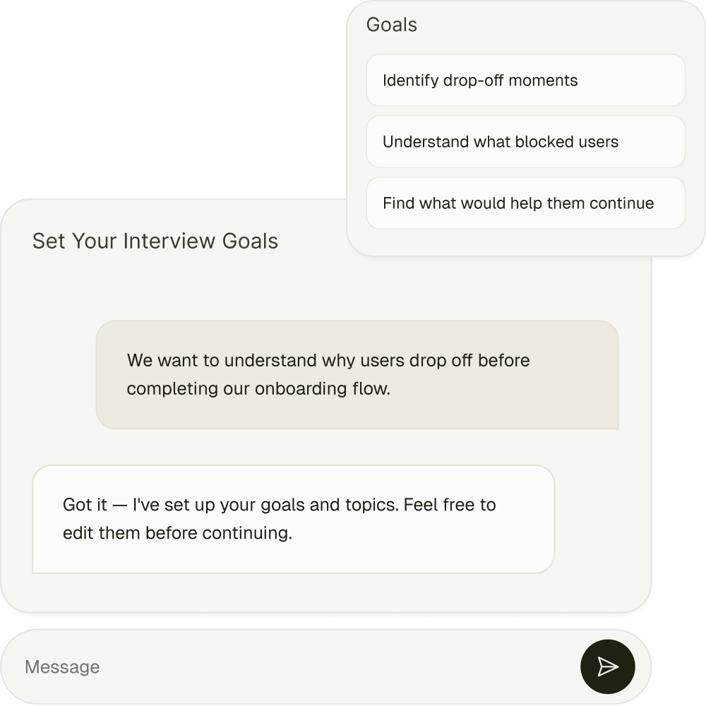 Four audio message bars with profile pictures of different people and a text bar below reading +113 additional interviews.