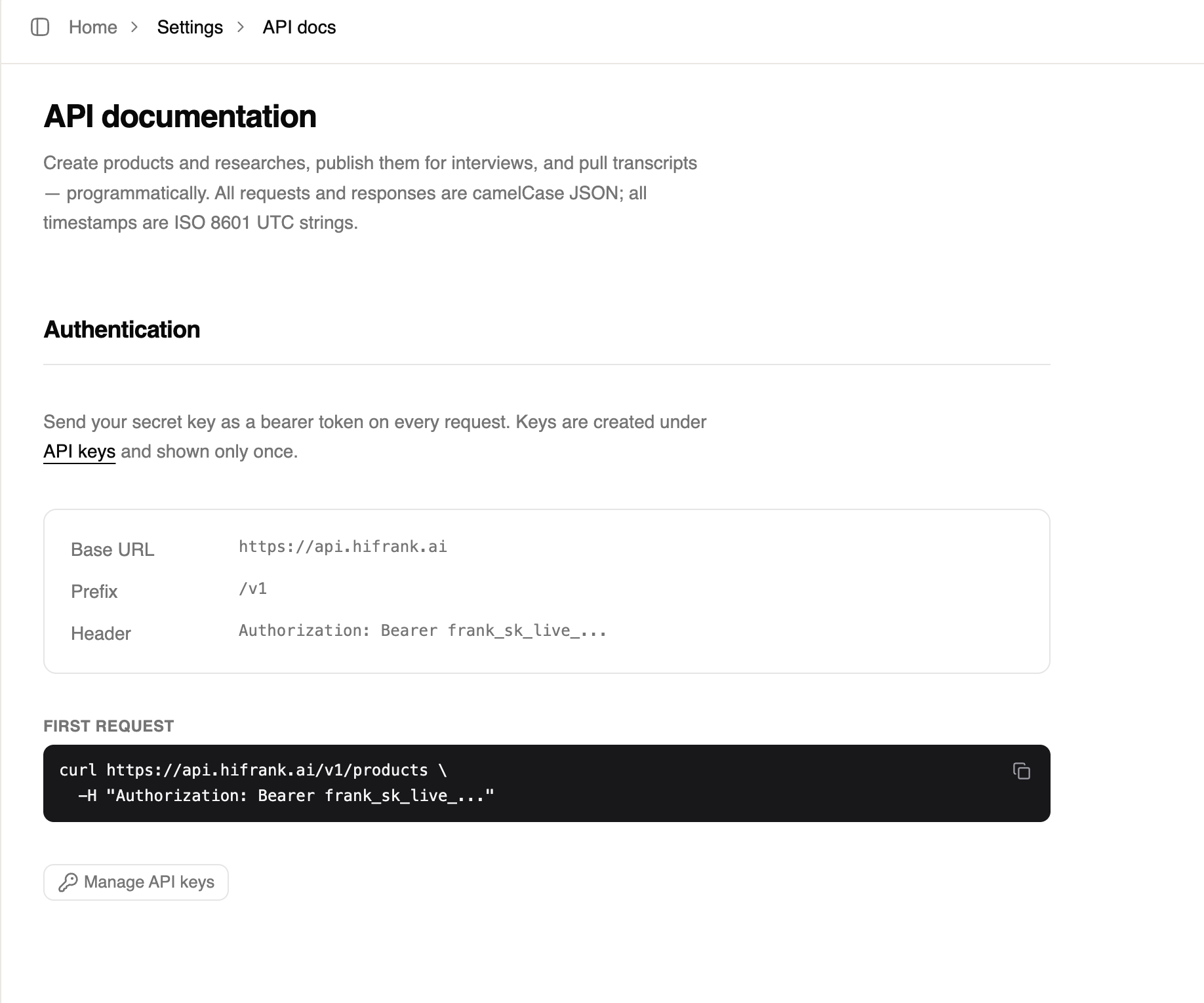 Frank API documentation
