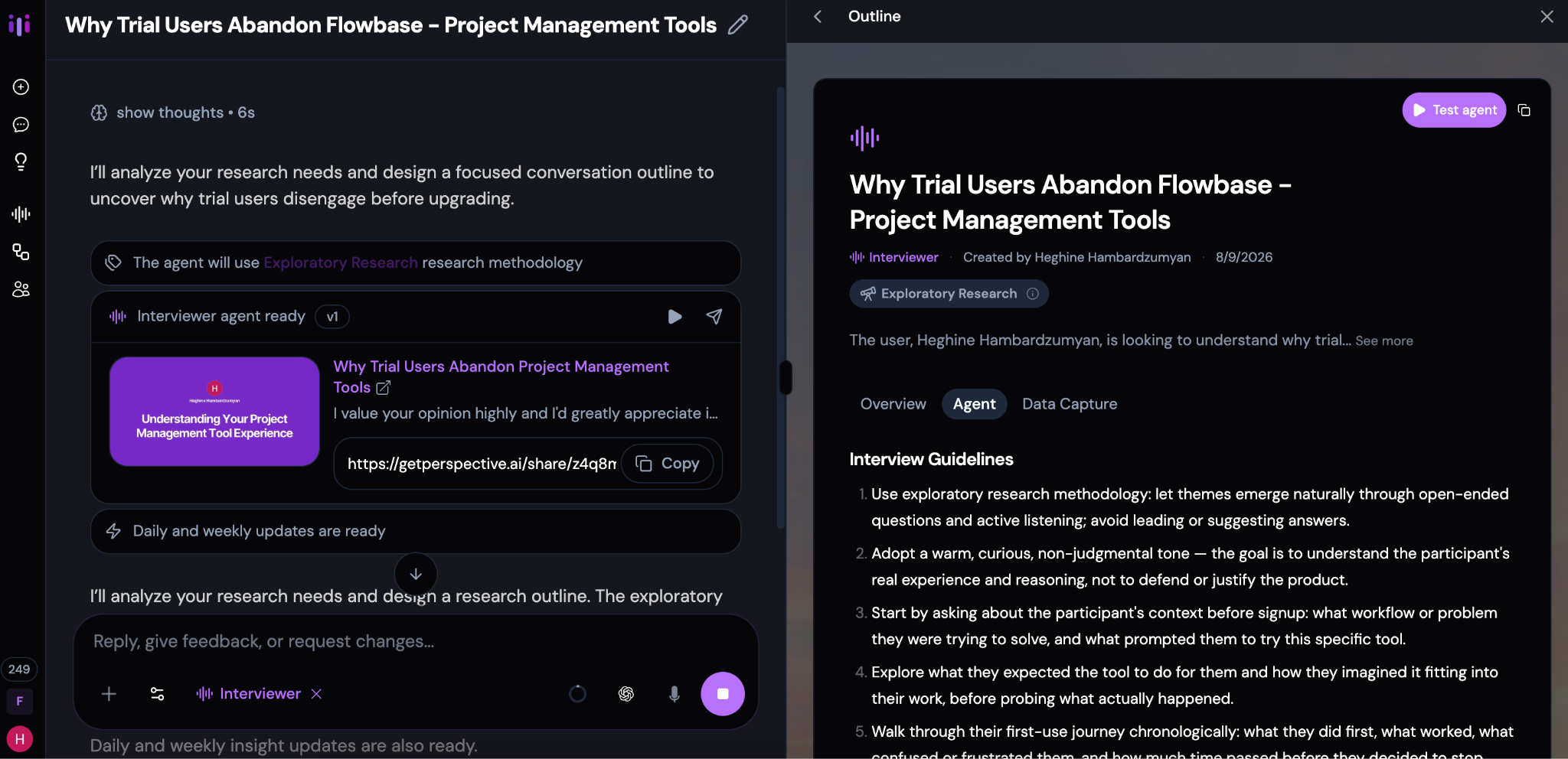 Perspective AI dashboard