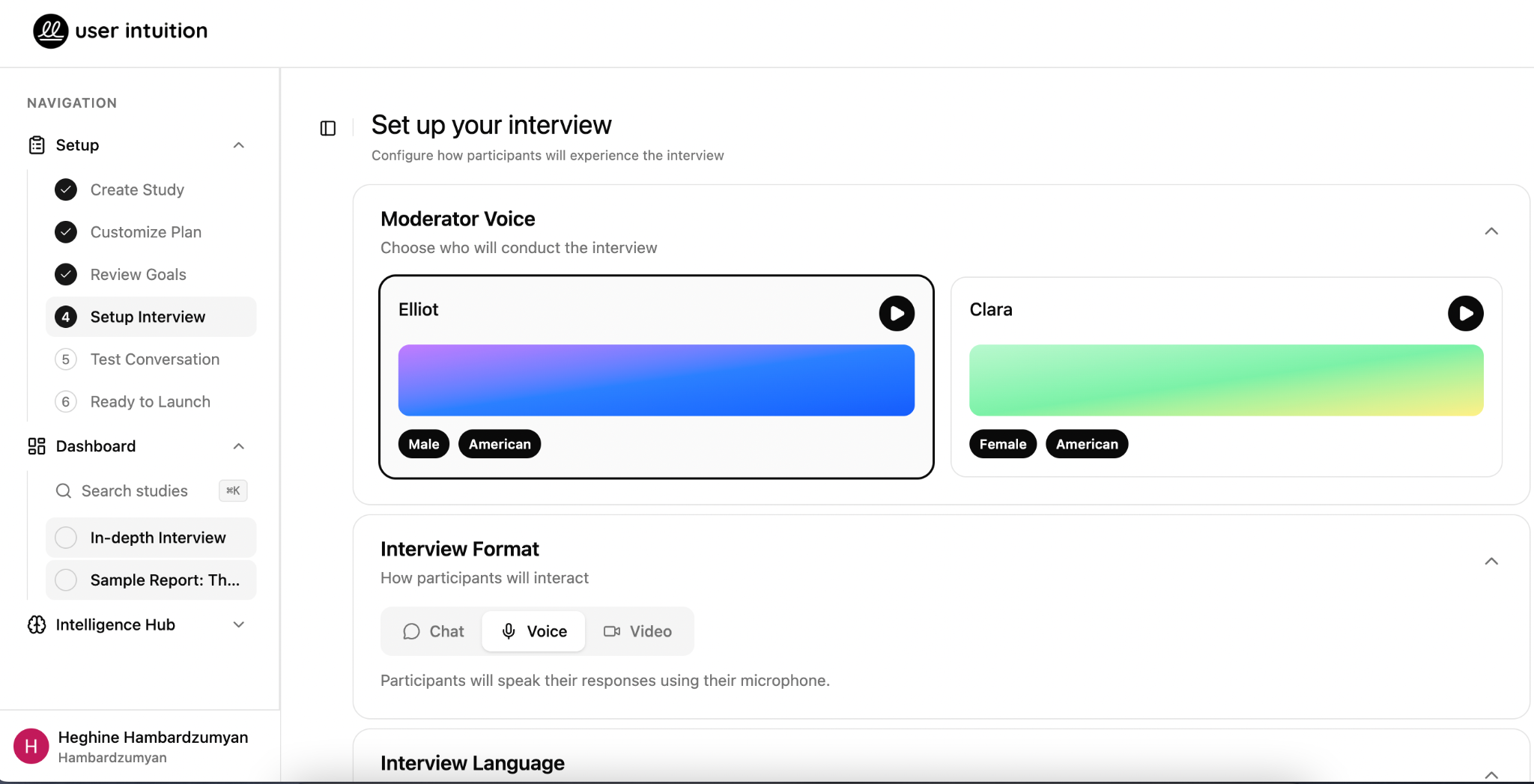 User Intuition dashboard