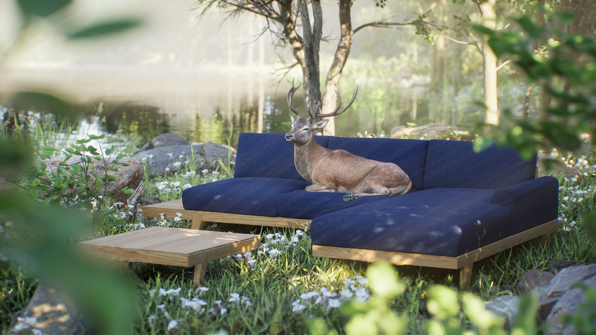 Linea-D 3D Visualisierung Hirsch auf dem Sofa