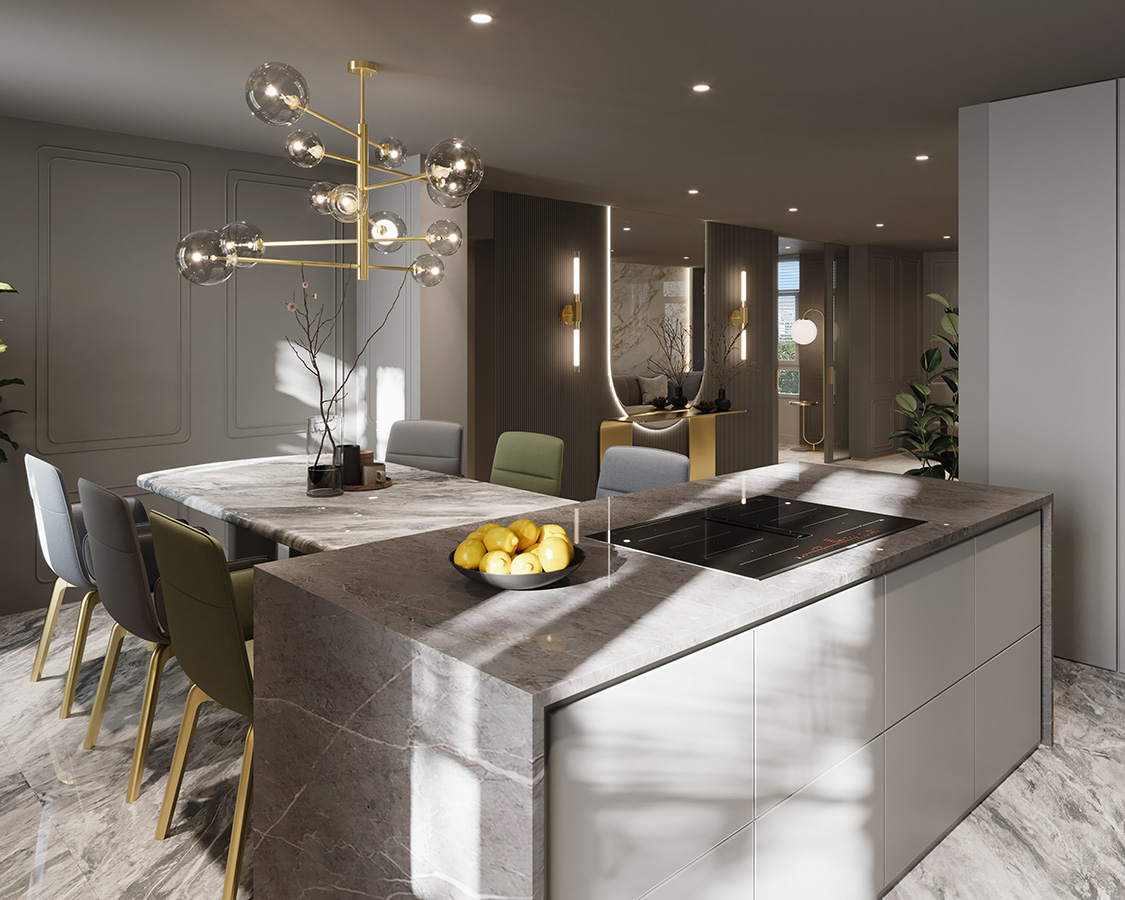 3D Visualisierung Jadestein Küche