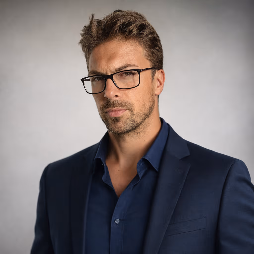 Person with short hair wearing a beige sweater and blue scarf reaching up towards a low flying airplane against a clear blue sky.