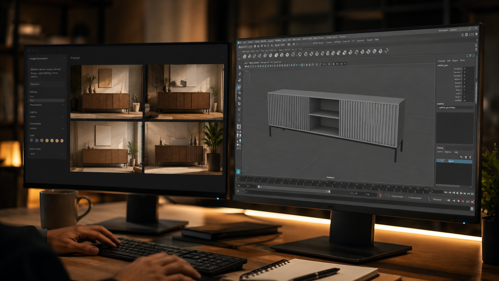 Designer arbeitet mit KI und 3D-Software