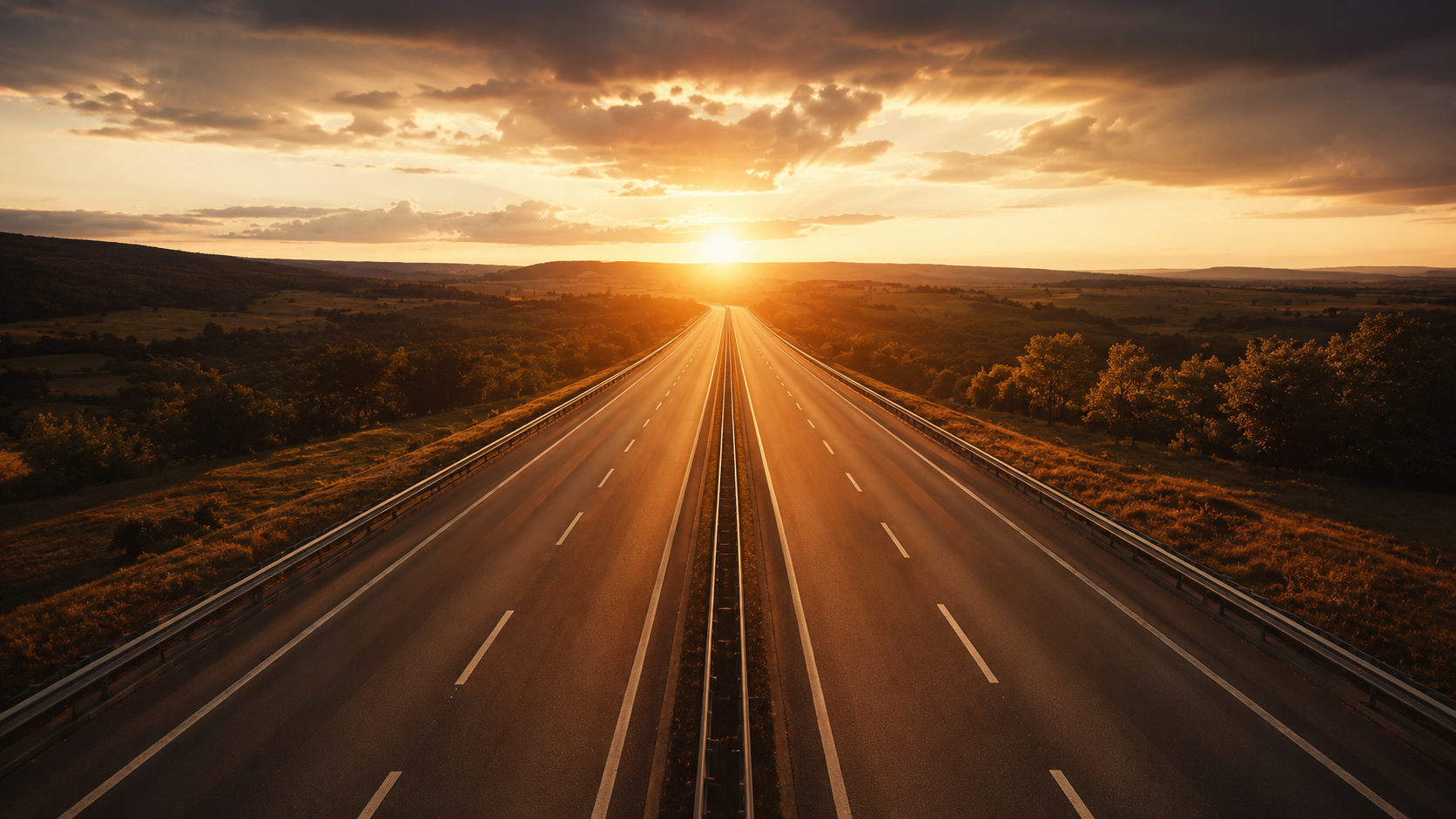 Leere Autobahn Richtung Horizont – der Weg ist offen