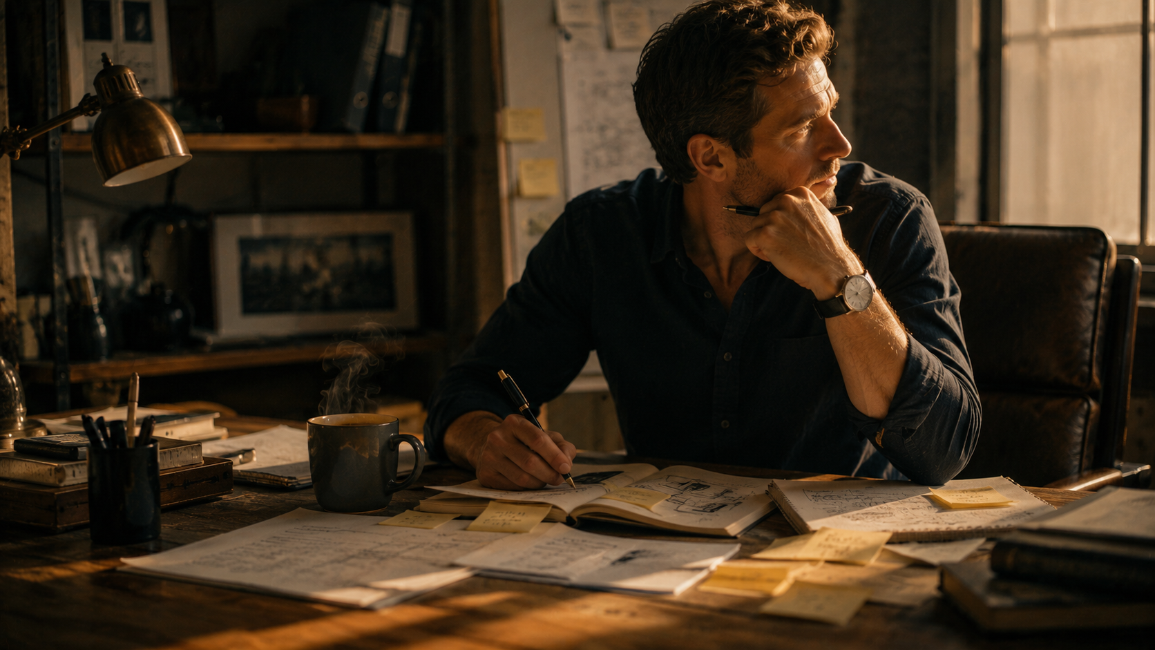 Mann morgens am Tisch – die Idee, das Denken