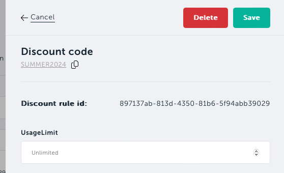 Discount code dialog box