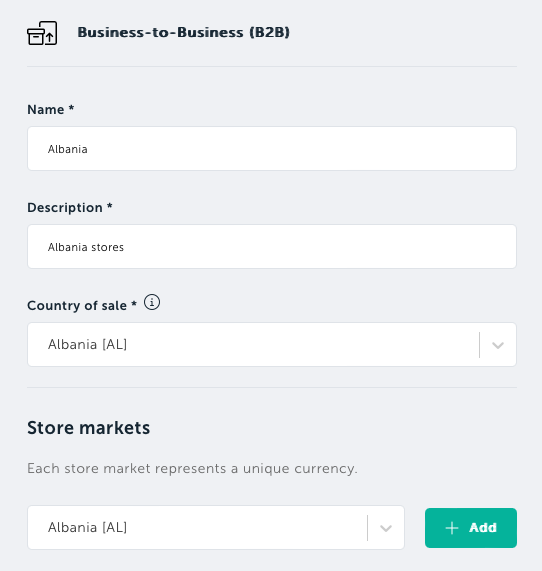 Set country of sale for you B2B Store group