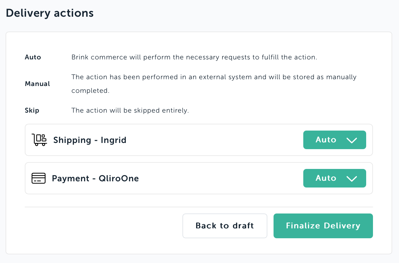 Delivery actions