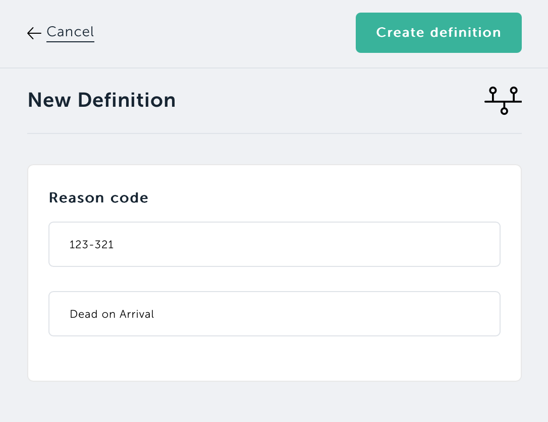 Add custom reason code definition