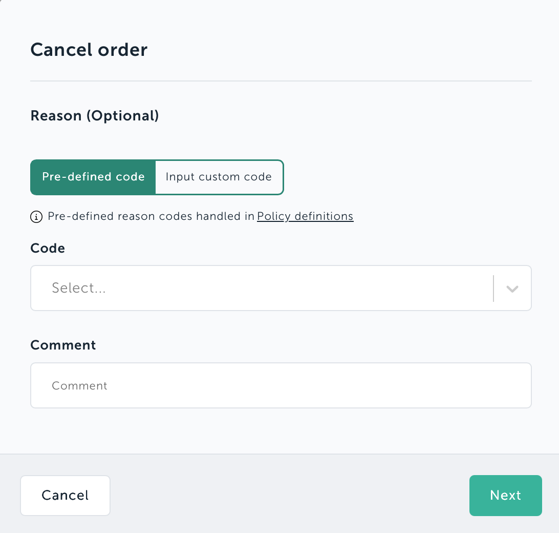 Comments when cancelling an order