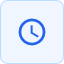 Blue clock icon inside a rounded square with a light blue background.