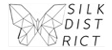 Geometric butterfly outline with the text 'SILK DISTRICT' arranged in three lines to the right.