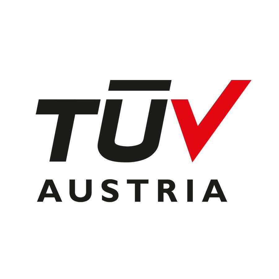 TÜV Austria logo with 'TÜV' in black and red letters above 'AUSTRIA' in black.