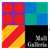 Colorful geometric logo with squares and diagonal stripes next to the text Mall Galleries.
