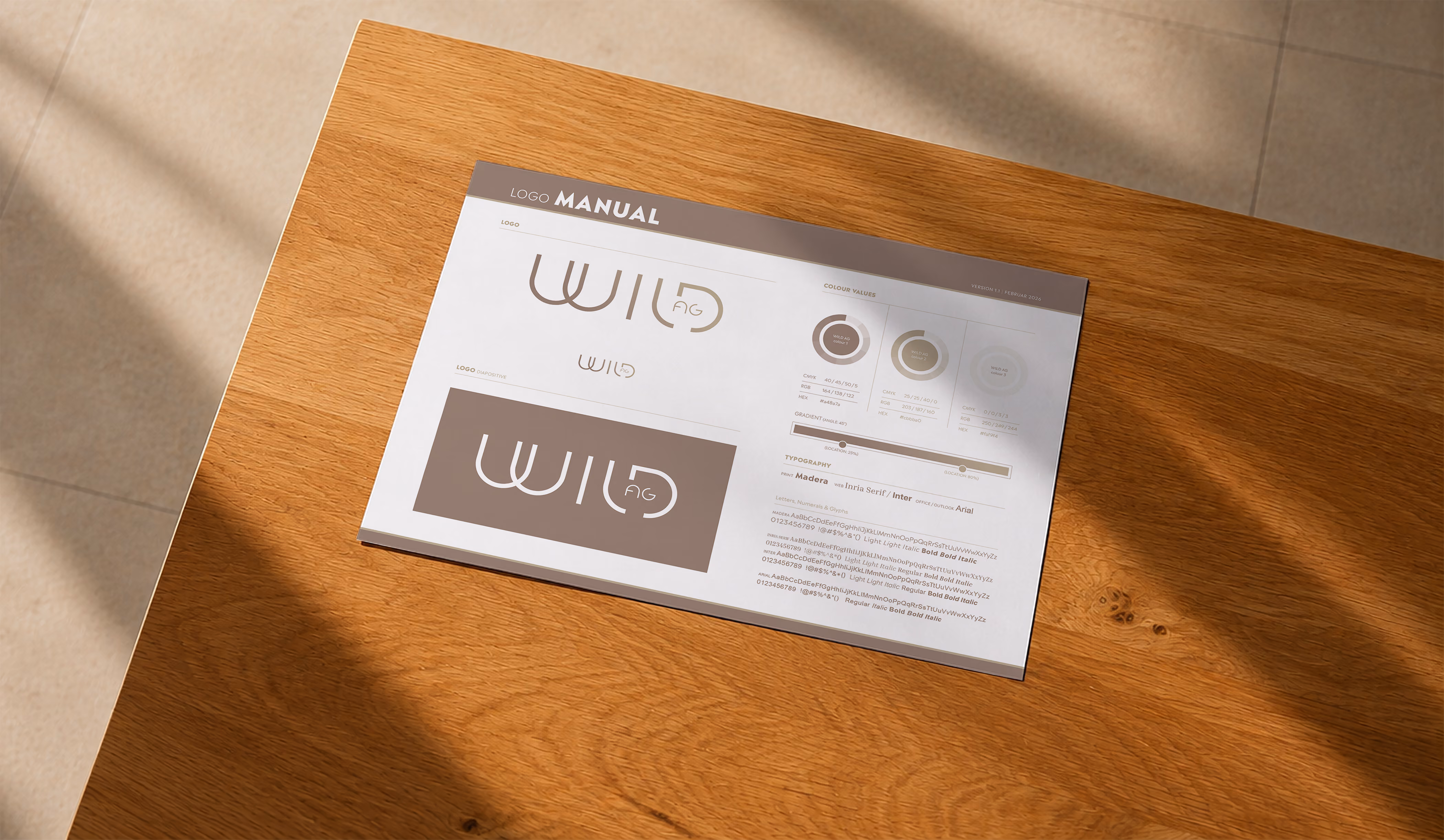 Logo-Manual der Wild AG mit Definition von Farben und Schriftarten