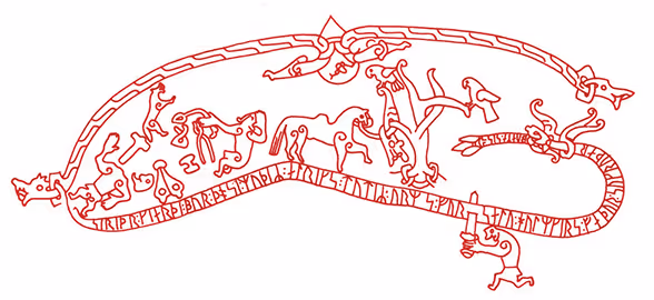 Röd linjeritning av hjärnans anatomiska strukturer och neuraler i detaljerat diagram