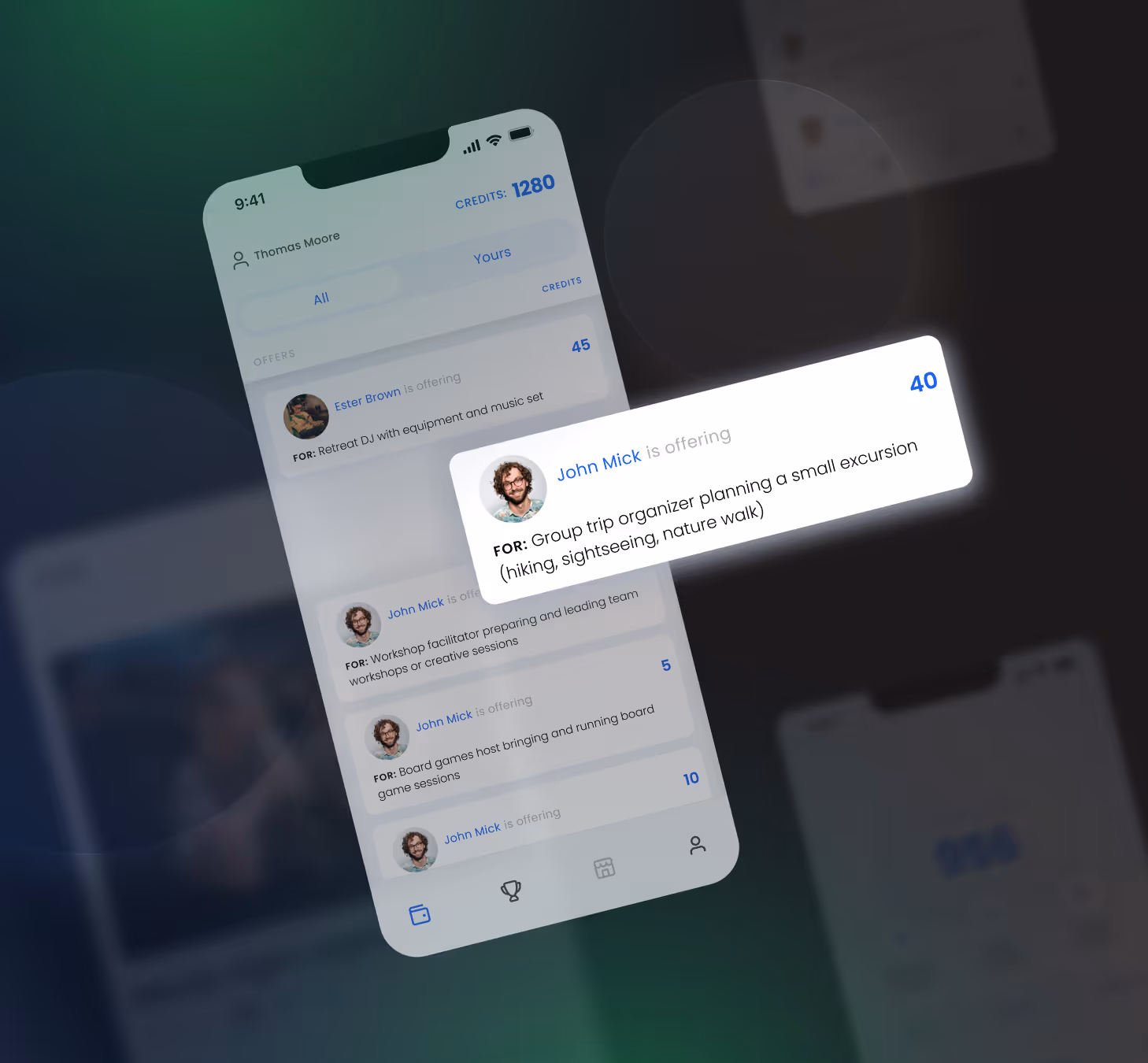 Masterhub Wallet — peer credits and colleague recognition activity feed