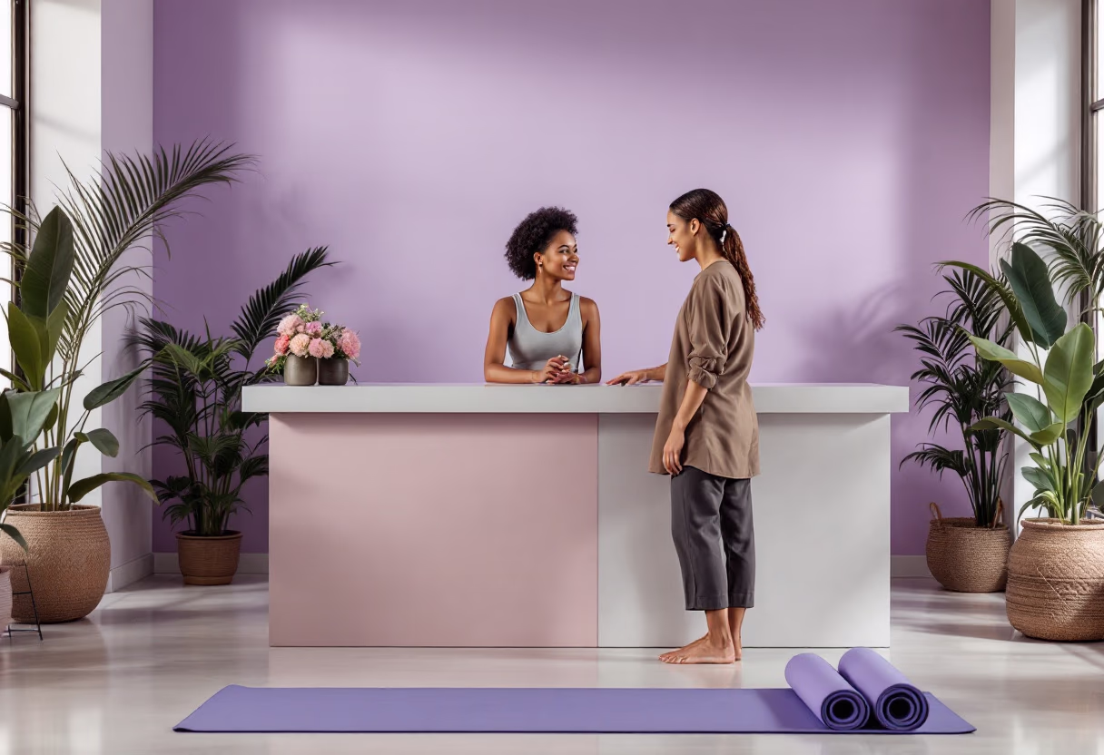customer at yoga studio reception