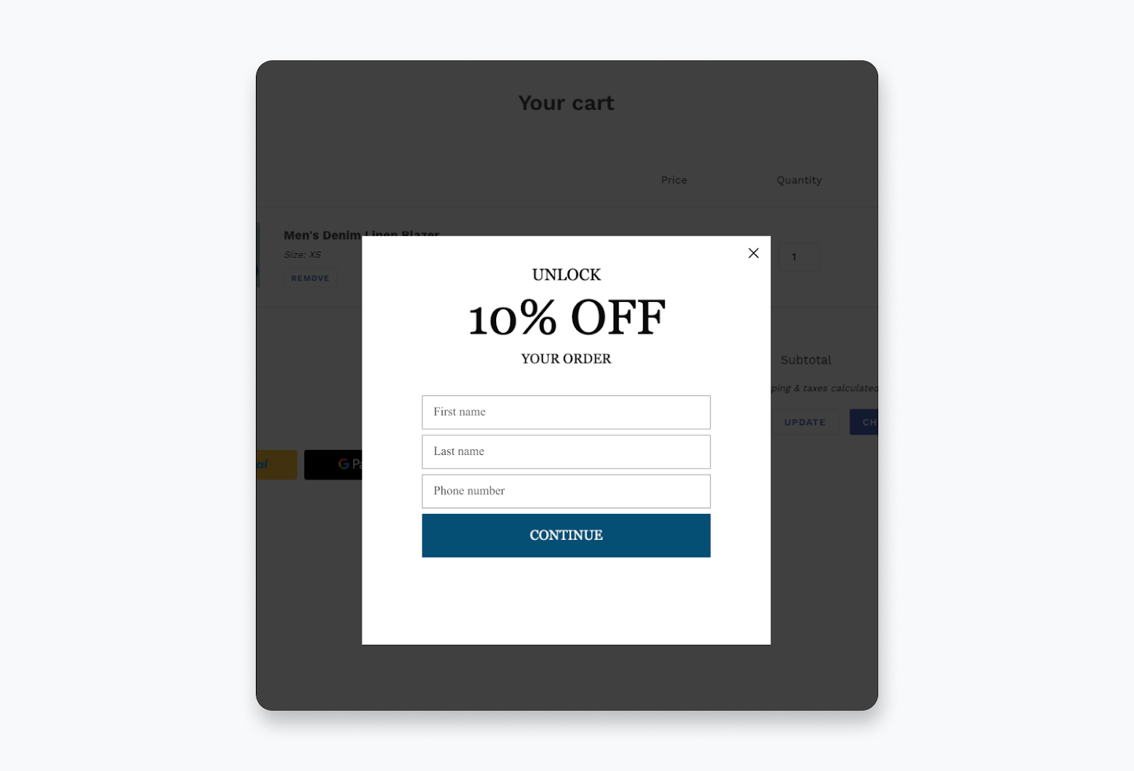 A website popup example.