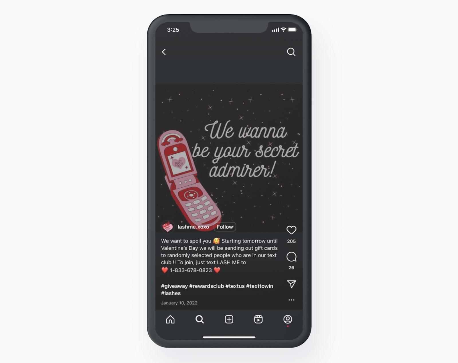 A text-to-win campaign promoted on social media.