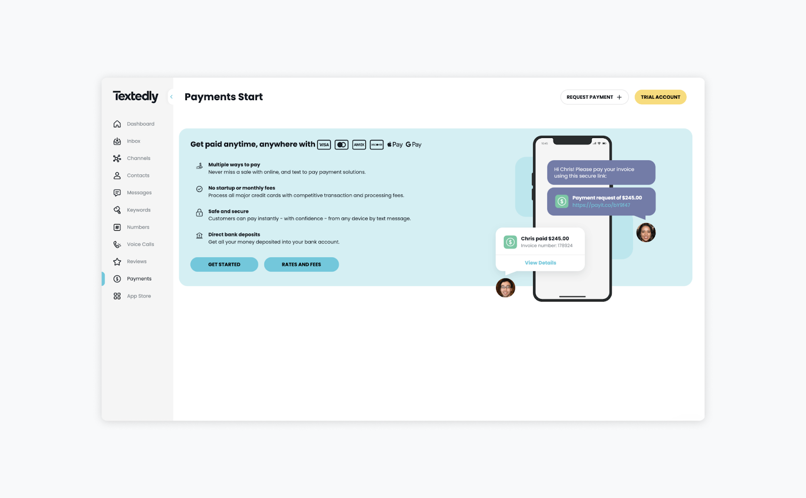 Textedly's Payments feature in action.