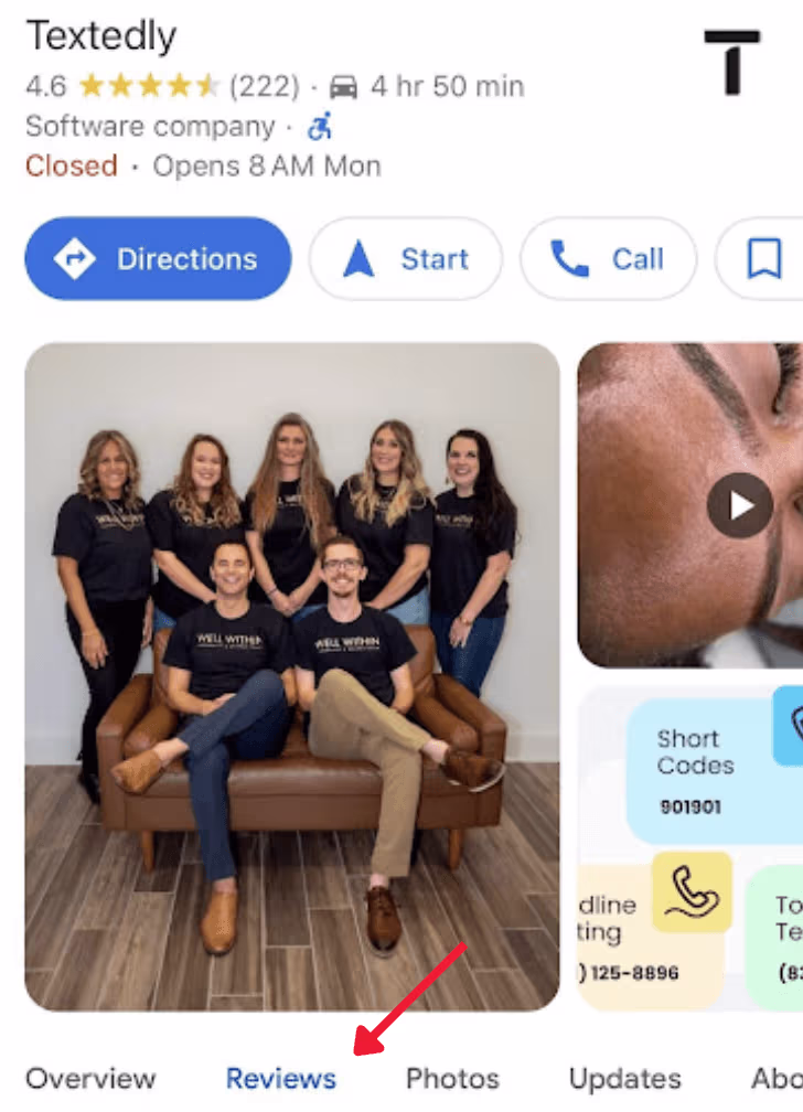 a visual showing the smartphone view of Textedly's Google Business profile