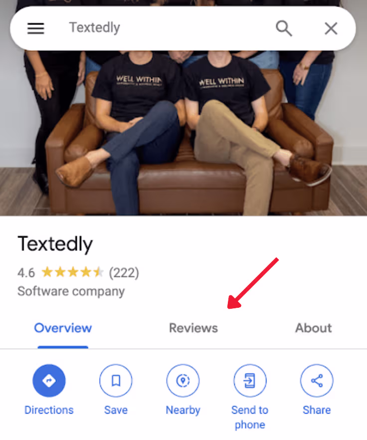 a visual showing the desktop view of Textedly's Google Business profile