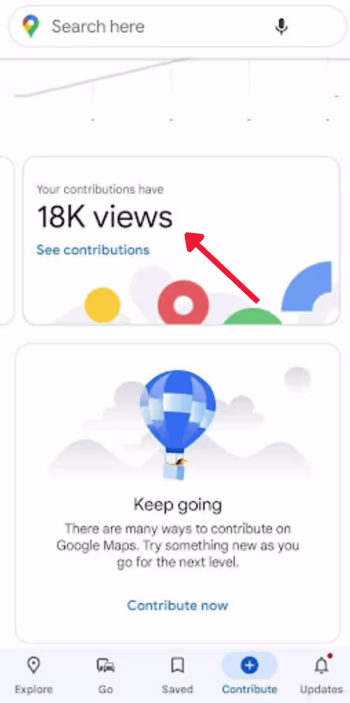 a smartphone view of the "see contributions" tab