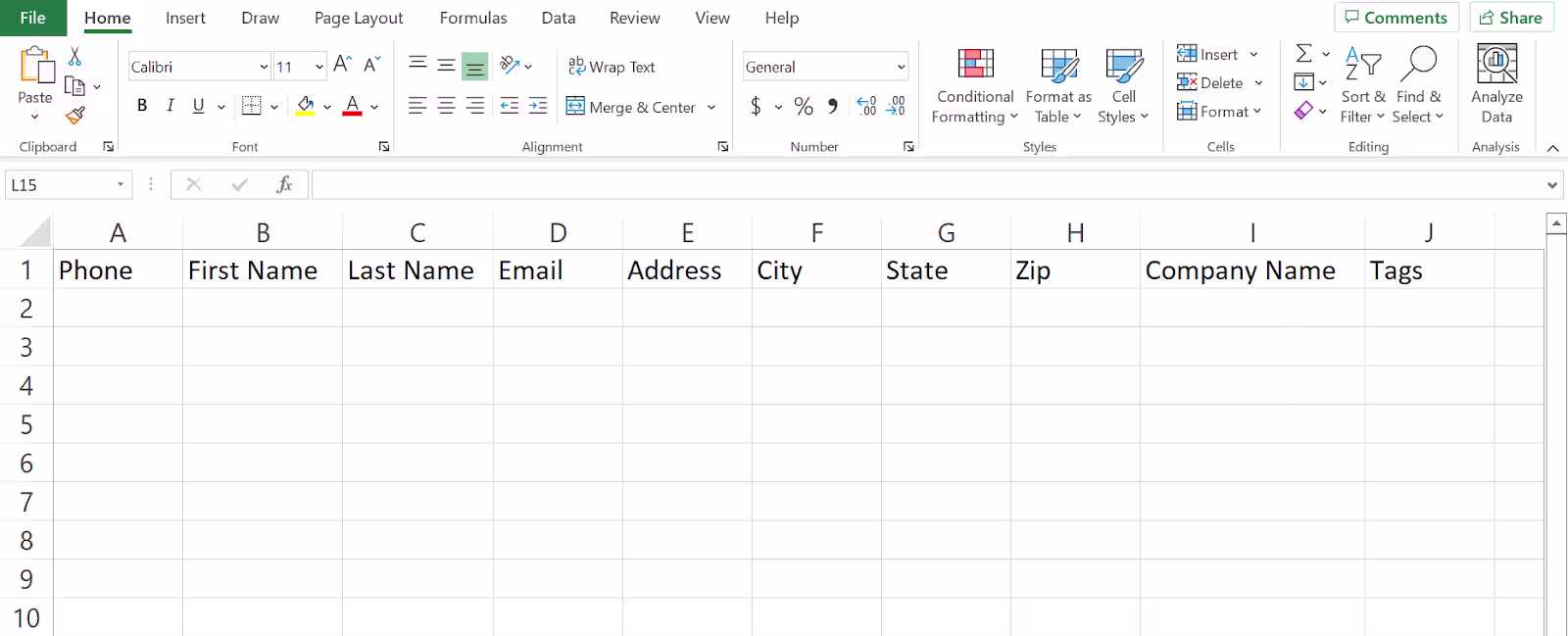 Textedly sample subscriber list spreadsheet