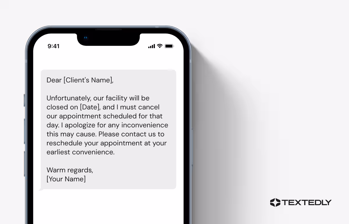 Professionally Cancel Appointment: A sincerely apologetic text message.