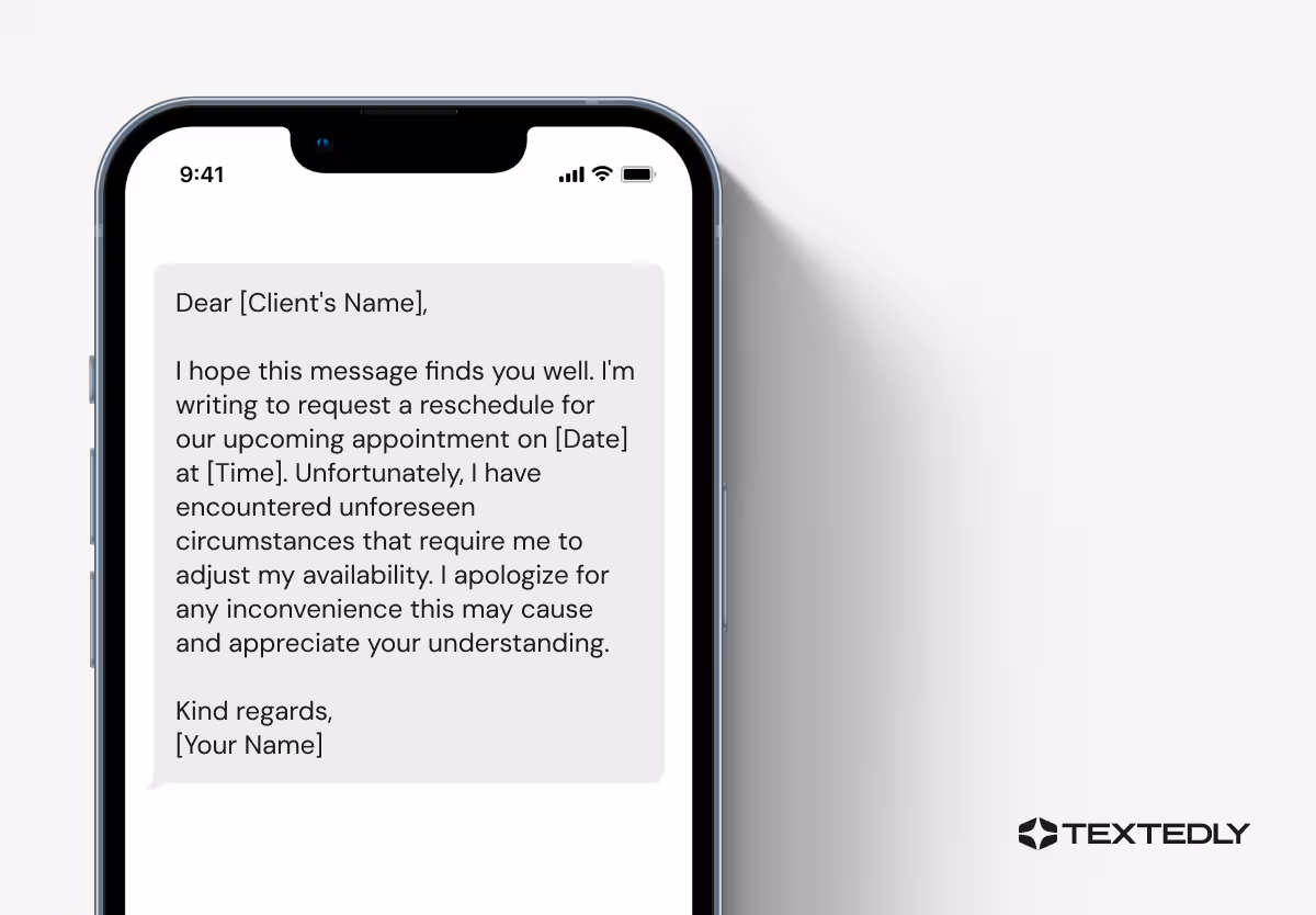 Professionally Cancel Appointment: A personalized and less formal, yet professional tone text message.