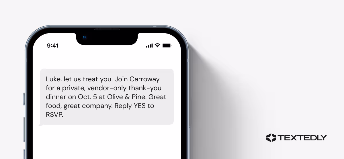 Corporate dinner invitation text message.