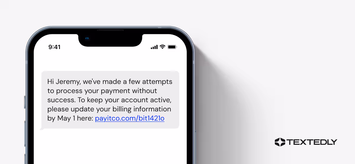 An example of a third or fourth payment failure message.