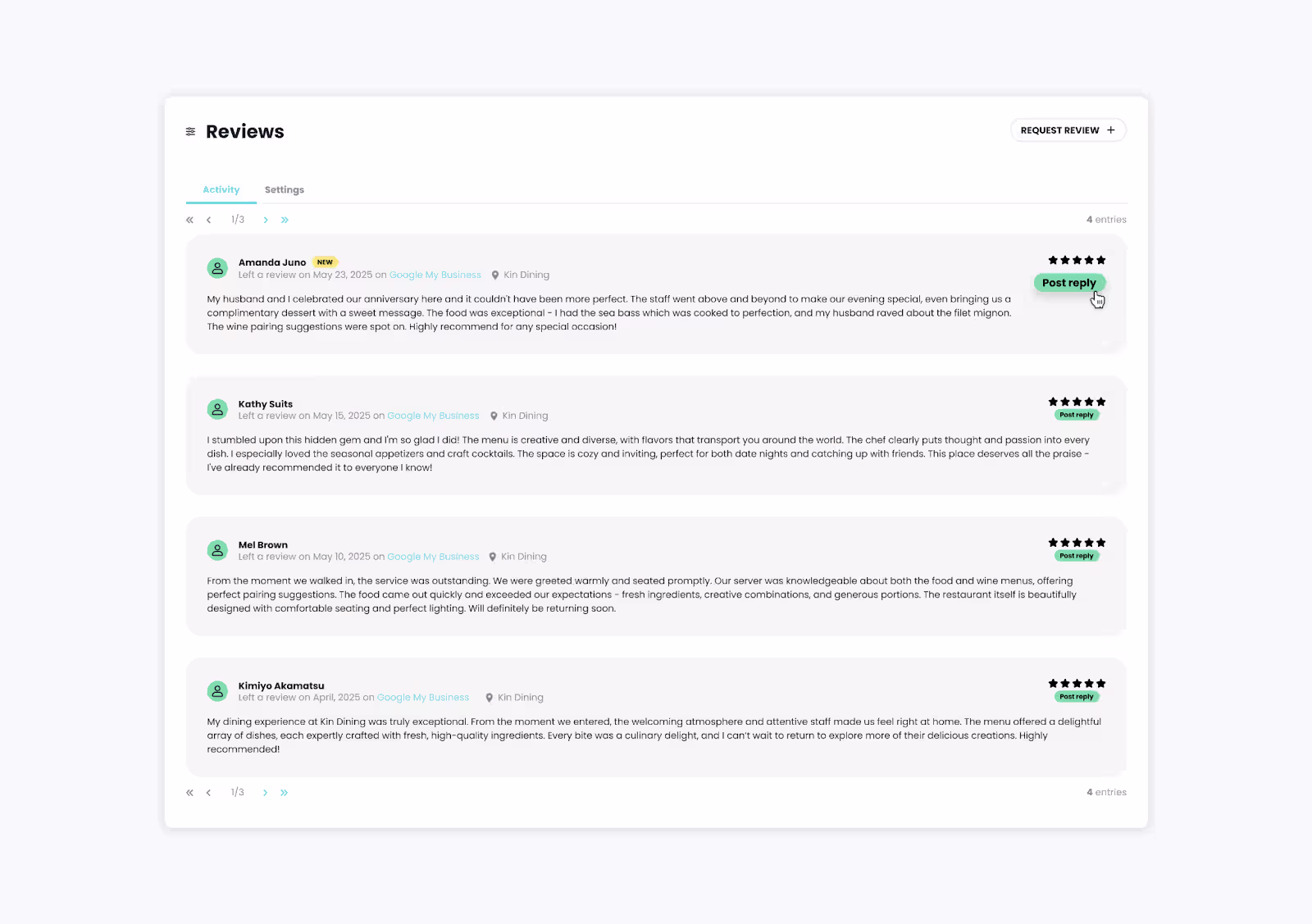 Review response page in the Textedly platform.