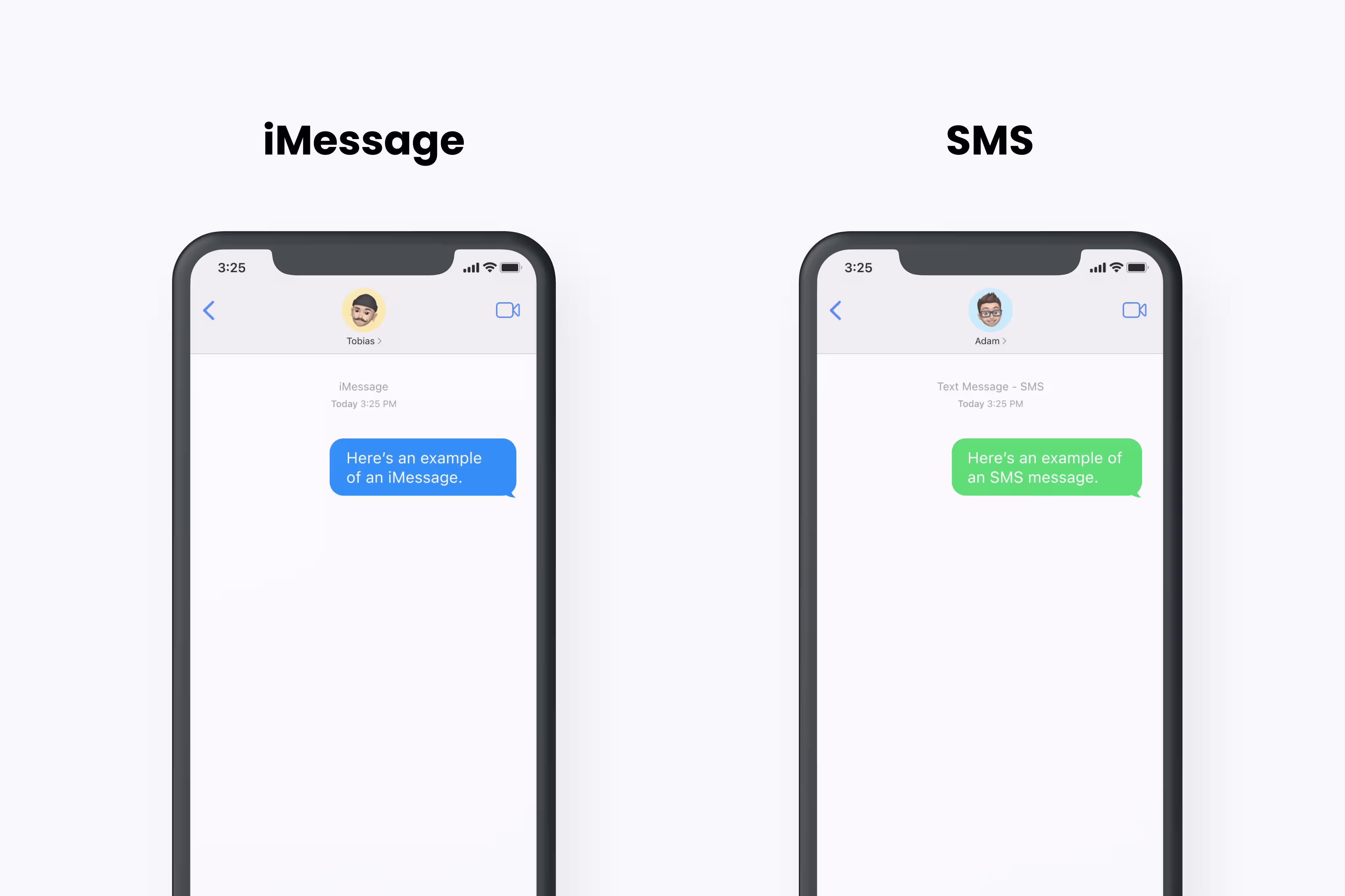 iMessage vs SMS visual comparison.