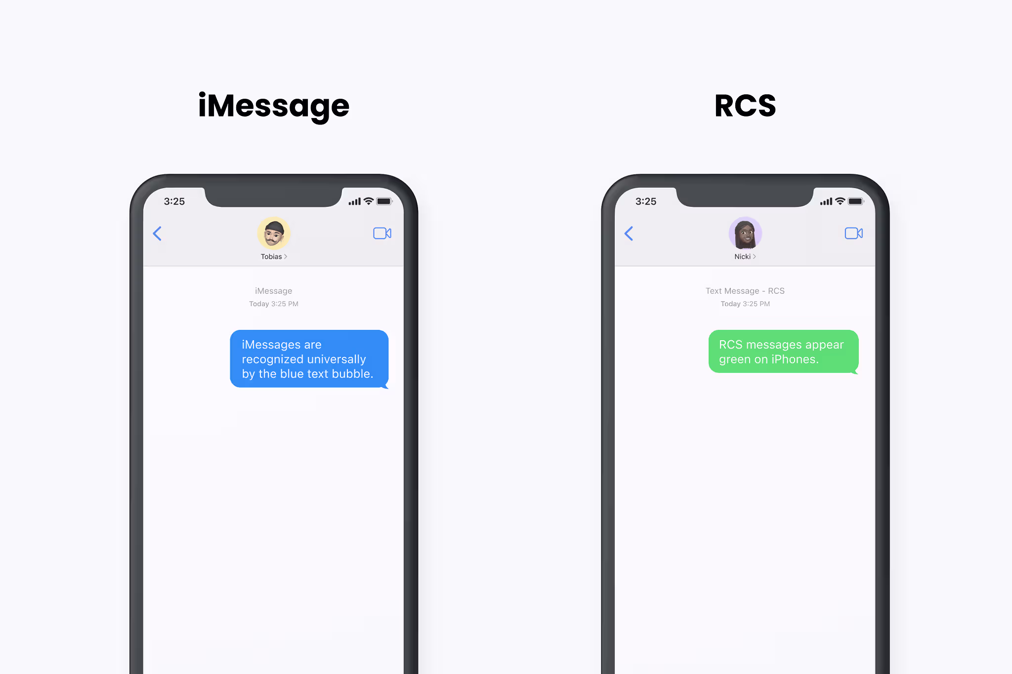 iMessage vs RCS visual comparison.