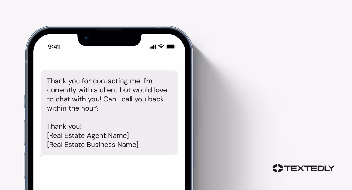 A visual SMS example of an auto reply text.
