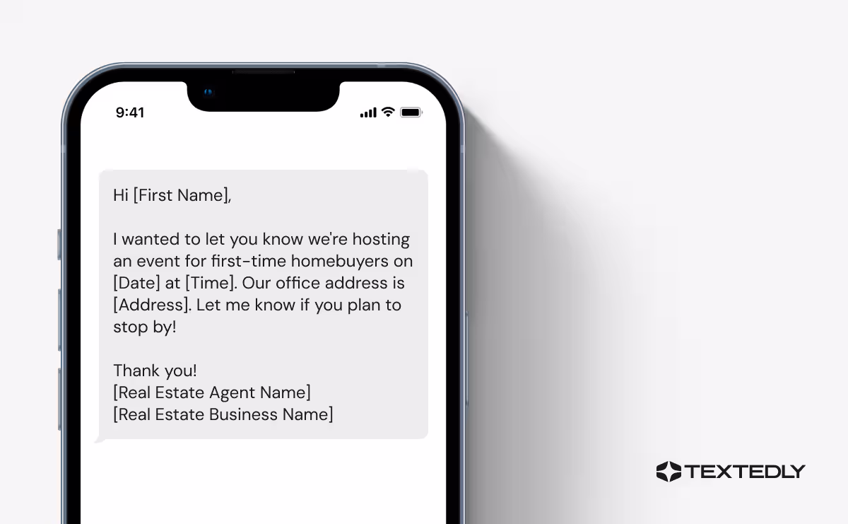 Upcoming event SMS message.