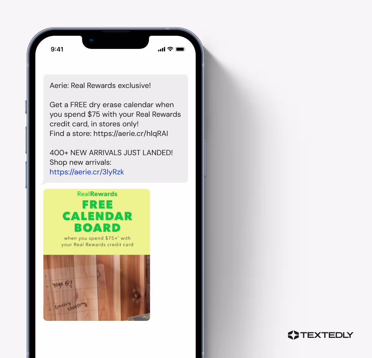 A freebie SMS marketing example from Aerie.