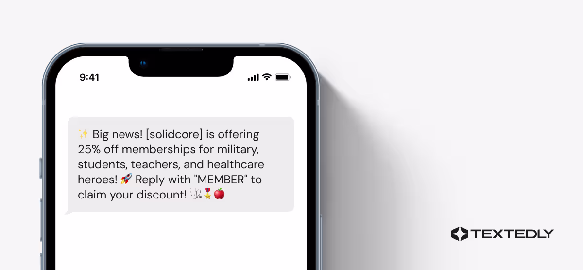 An SMS marketing text from Solidcore.