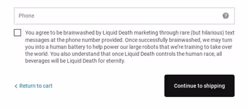 An SMS marketing opt-in campaign from Liquid Death.